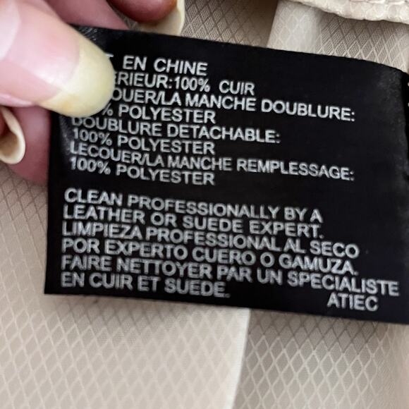 Women Leather Jacket Cream Genuine Leather Moto Zip In/Out Lining Pockets SZ L - Picture 10 of 14